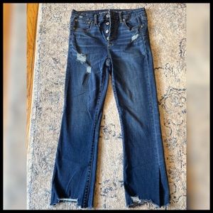 American Eagle Hi-Rise Crop Flare denim with button closure size 8